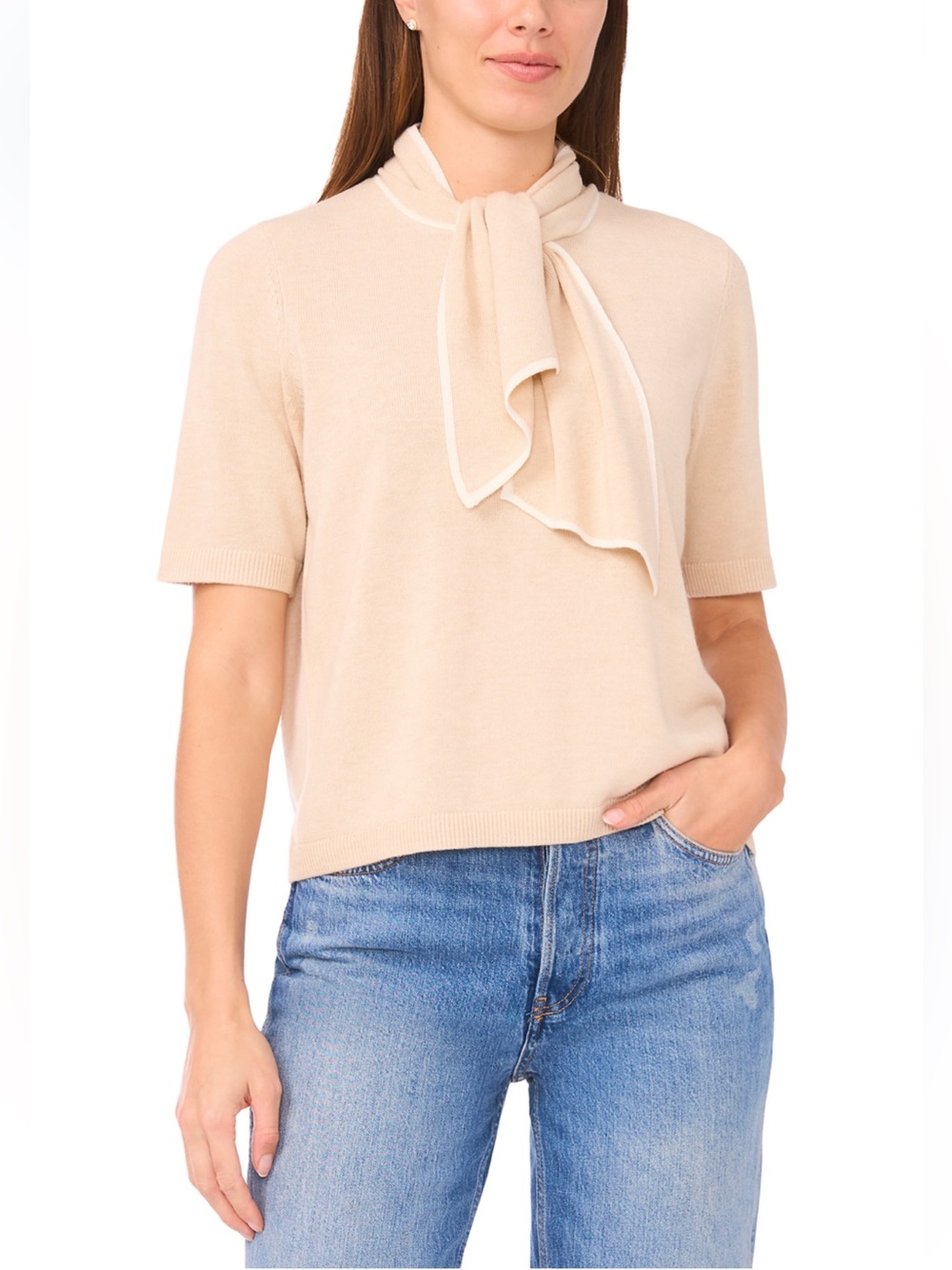 NWT CeCe Tie-Neck Sweater Top